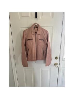 Aziz Genuine Leather Bomber Jacket Women M Pink Real Leather